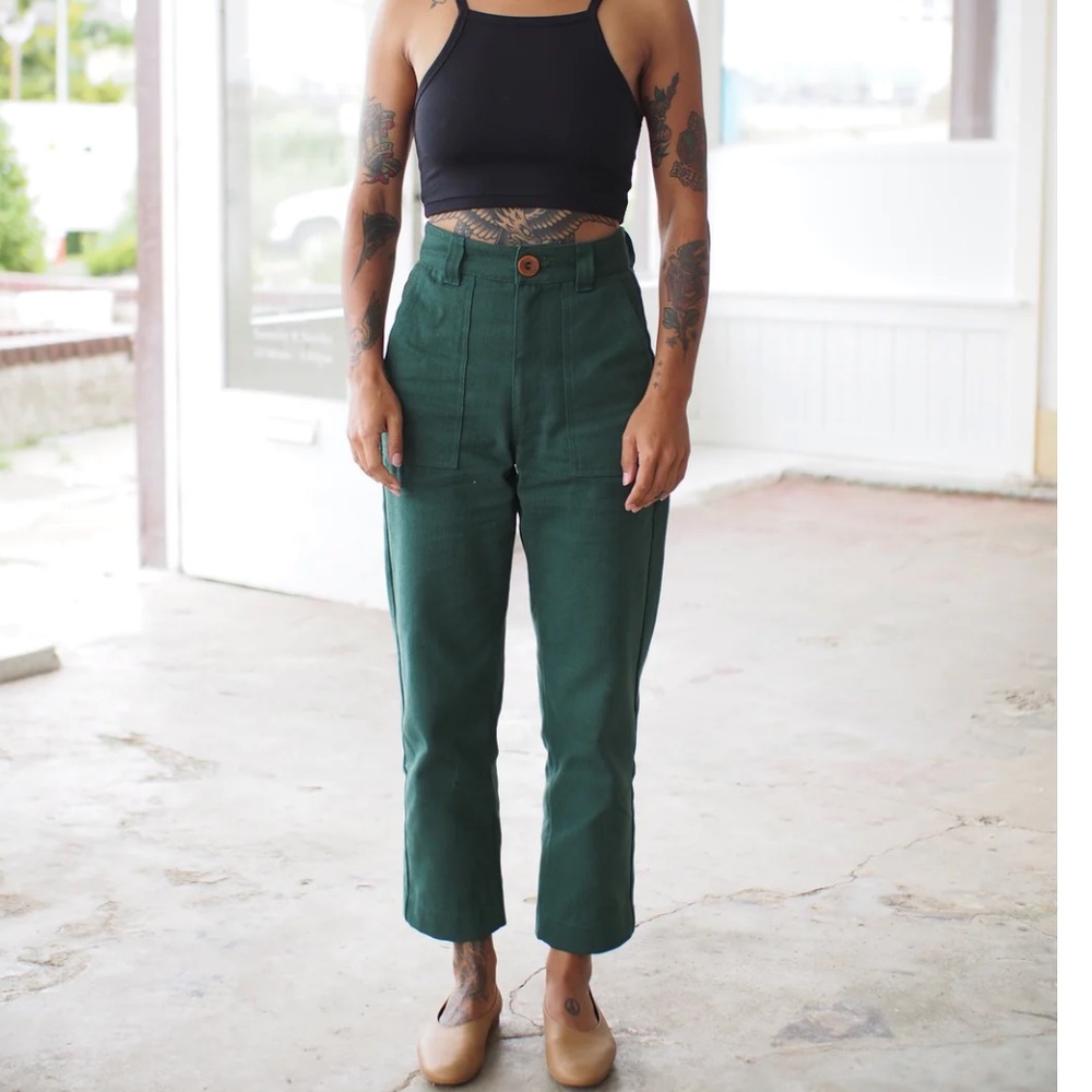 BEATON LINEN UTILITY PANTS, FOREST DENIM